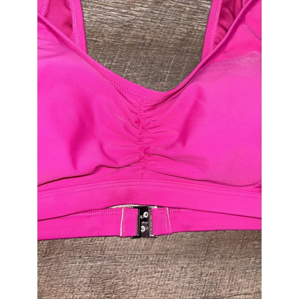 Cupshe Women Fuchsia Pink Bikini Set High Waisted 1X Buckle Remove Pads Ruched